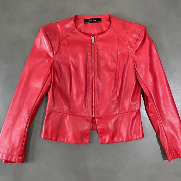 Zara Jackets & Blazers - Zara Faux Leather Jacket in Red